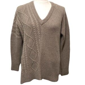 Autumn Cashmere Mixed Texture Ribbed Cable Knit Pullover Sweater Size Small Tan